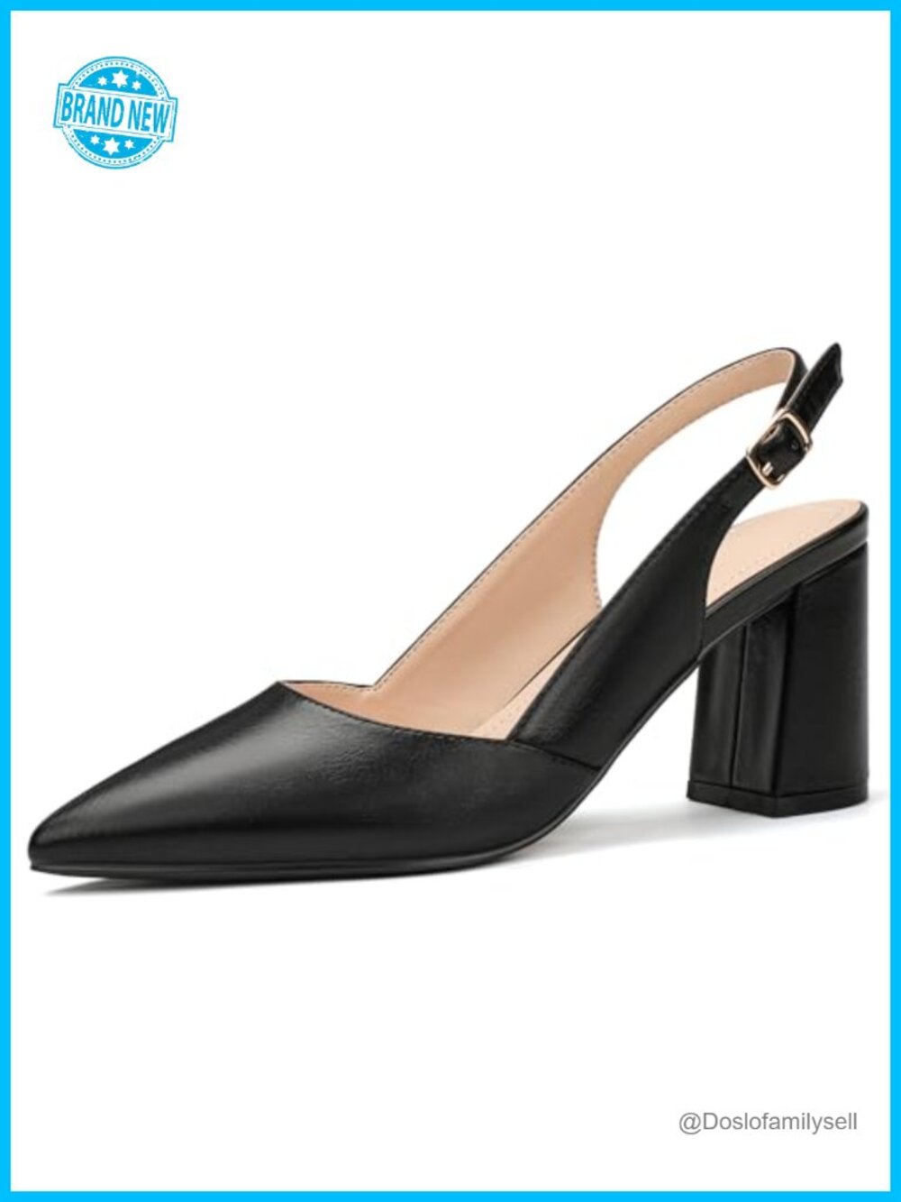 Women's Slingback Heels Closed Pointed Toe Chunky Block Pumps